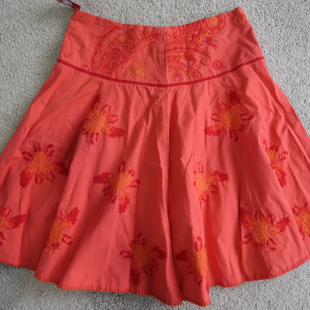 Coral Red Cotton Embroidered Bee Skirt